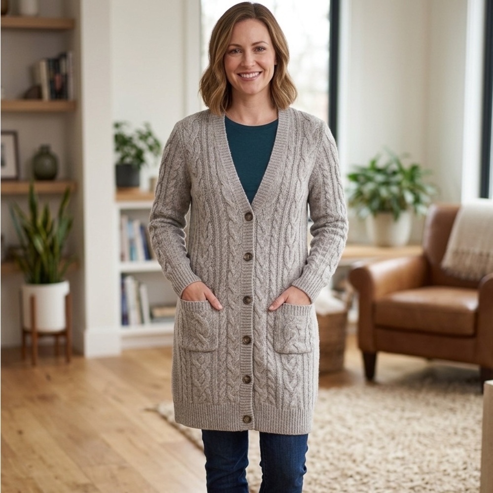 Lauren Ralph Lauren | Cable Knit Cardigan | Acrylic Wool Alpaca Blend | Sz M